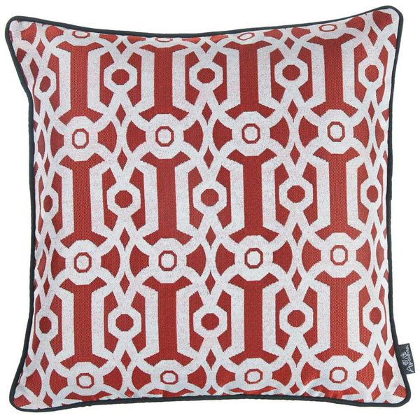 Red and White  Jacquard Geo Decorative Throw Pillow Cover