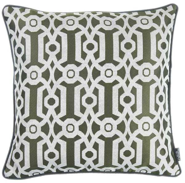 Khaki Green and White Jacquard Geo Decorative Throw Pillow Cover