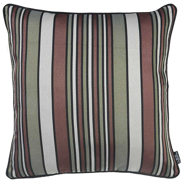 Green Gray and Rust Variegated Stripe Decorative Throw Pillow Cover