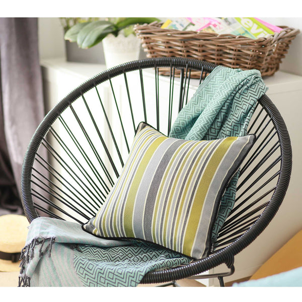 Light Gray and Green Variegated Stripe Decorative Throw Pillow Cover