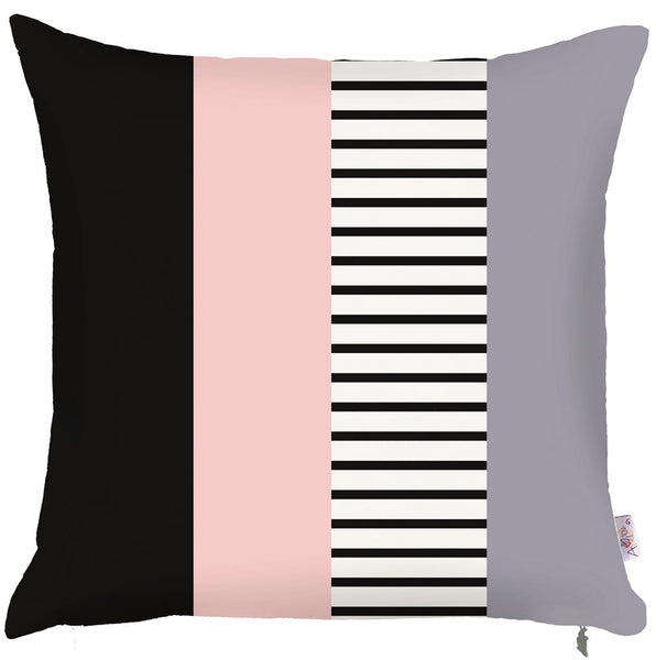 Square Gray Pink and Black Decorative Throw Pillow Cover