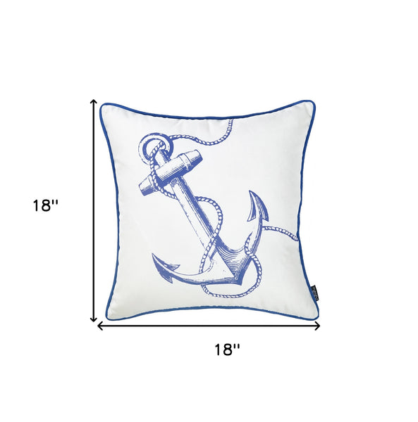 Blue and White Nautical Anchor Decorative Throw Pillow Cover