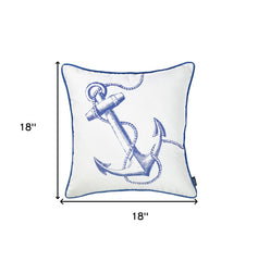 Blue and White Nautical Anchor Decorative Throw Pillow Cover