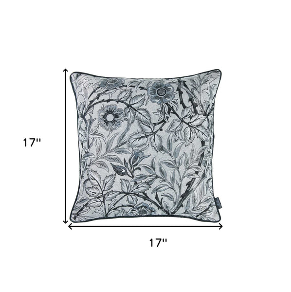 17"x 17" Grey Jacquard Artistic Leaf Decorative Throw Pillow Cover