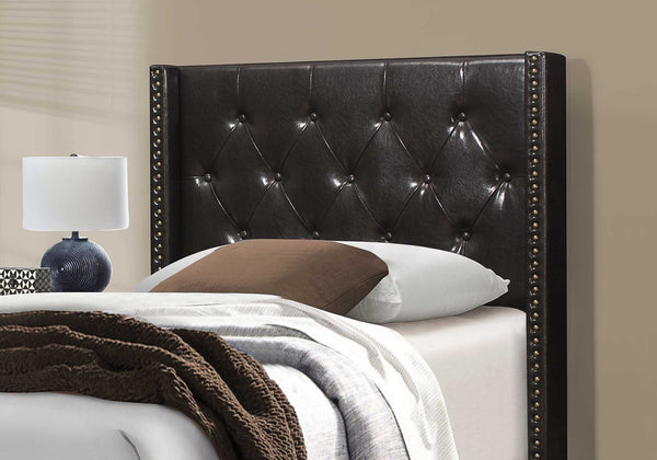 45.25" x 82.75" x 49.75" Brown Leather Look With Brass Trim - Twin Size Bed