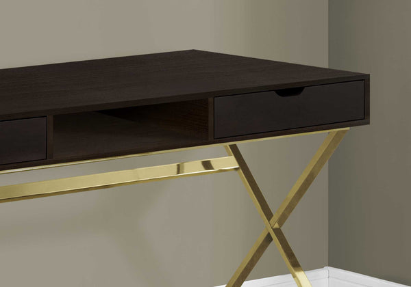 23.75" x 47.25" x 29.25" CappuccinoGold Metal  Computer Desk