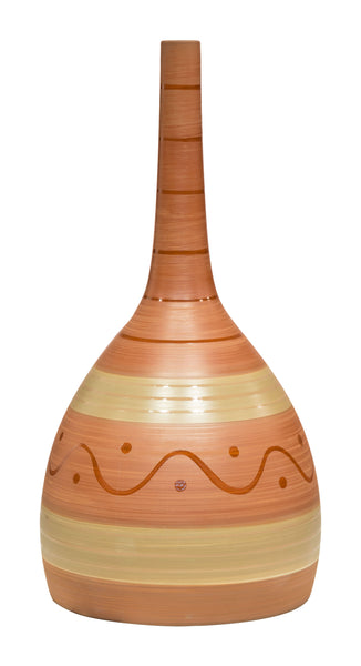 21 Hand Painted Red and Taupe Ceramic Vase