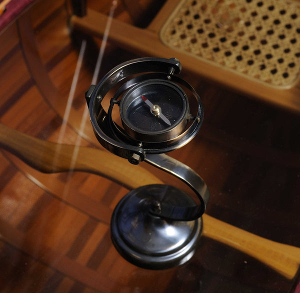 3.5" x 3.5" x 7" Gimbaled Compass on Brass Stand