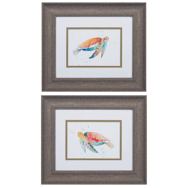 13' X 11' Distressed Wood Toned Frame Sea Turtle (Set of 2)