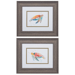 13' X 11' Distressed Wood Toned Frame Sea Turtle (Set of 2)