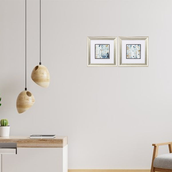 13' X 13' Brushed Silver Frame Blue Watercolor (Set of 2)