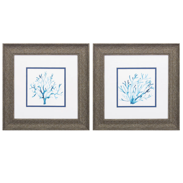 13' X 13' Distressed Wood Toned Frame Azure Seafan (Set of 2)