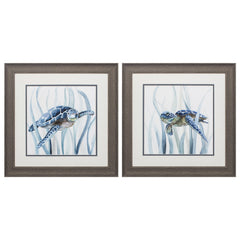 19' X 19' Distressed Wood Toned Frame Turtle In Grass (Set of 2)