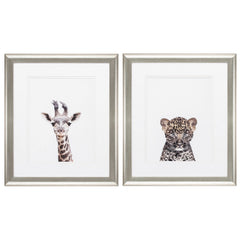 19' X 22' Brushed Silver Frame Giraffe Leopard (Set of 2)