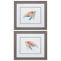 22' X 19' Distressed Wood Toned Frame Sea Turtle (Set of 2)