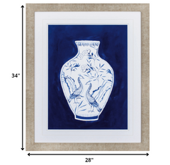 28' X 34' Champagne Gold Color Frame  Indigo Porcelain Vase II