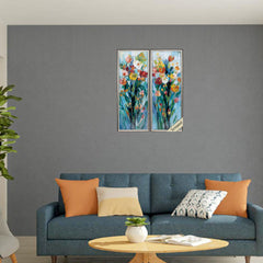 14' X 36' Silver Frame Tall Bright Flowers (Set of 2)