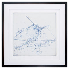 30' X 30' Dark Wood Toned Frame Airplane Sketch I
