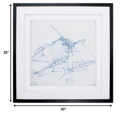 30' X 30' Dark Wood Toned Frame Airplane Sketch I