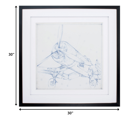 30' X 30' Dark Wood Toned Frame Airplane Sketch II