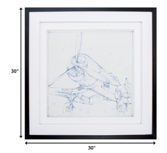 30' X 30' Dark Wood Toned Frame Airplane Sketch II