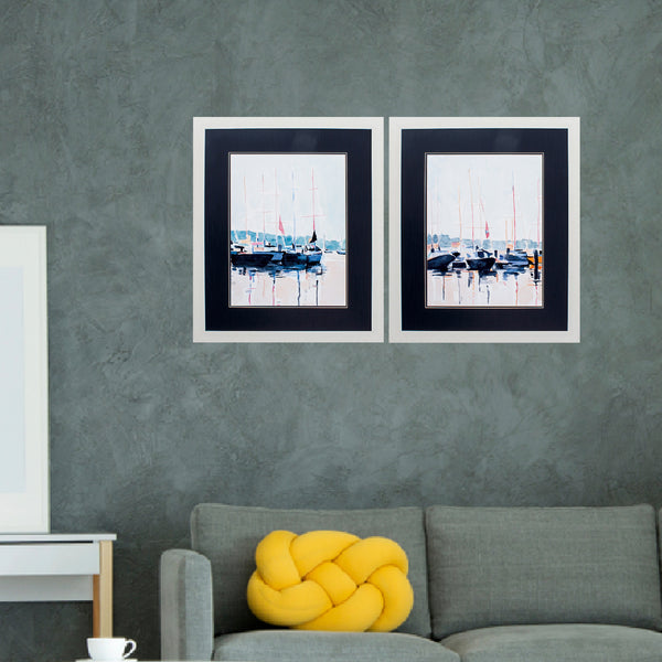 29' X 35' White Frame Watercolor Boat Club (Set of 2)