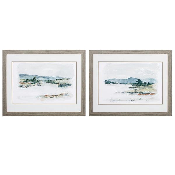 31' X 25' Woodtoned Frame Overcast Lake Study (Set of 2)