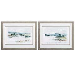 31' X 25' Woodtoned Frame Overcast Lake Study (Set of 2)