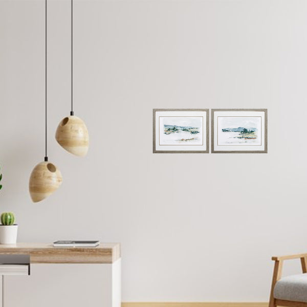 31' X 25' Woodtoned Frame Overcast Lake Study (Set of 2)