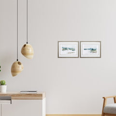 31' X 25' Woodtoned Frame Overcast Lake Study (Set of 2)