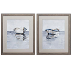 27' X 33' Distressed Wood Toned Frame Boat On The Horizon (Set of 2)