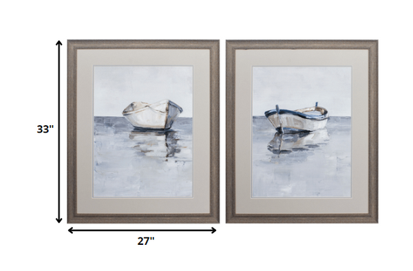 27' X 33' Distressed Wood Toned Frame Boat On The Horizon (Set of 2)