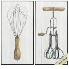 12' X 24' Distressed Black Frame Vintage Utensils (Set of 2)