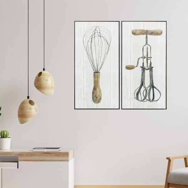 12' X 24' Distressed Black Frame Vintage Utensils (Set of 2)