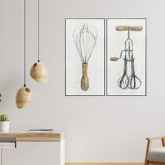 12' X 24' Distressed Black Frame Vintage Utensils (Set of 2)