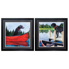 24' X 24' Dark Wood Toned Frame Dogs On Lake (Set of 2)
