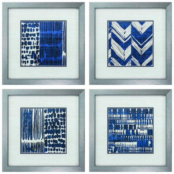21' X 21' Silver Frame Indigo Batik Set of 4