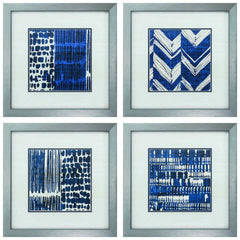 21' X 21' Silver Frame Indigo Batik Set of 4