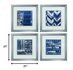 21' X 21' Silver Frame Indigo Batik Set of 4