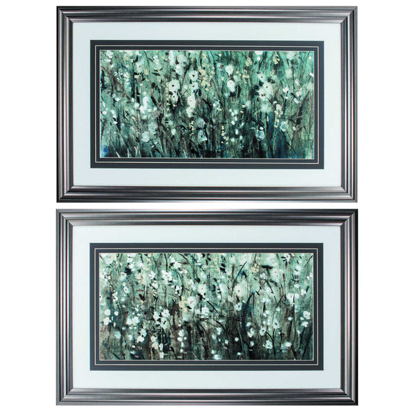 33' X 21' Gunmetal Gray Frame White Blooms Navy (Set of 2)
