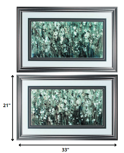 33' X 21' Gunmetal Gray Frame White Blooms Navy (Set of 2)