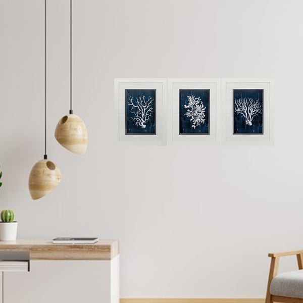 21' X 27' White Frame Wood Coral Blue (Set of 3)