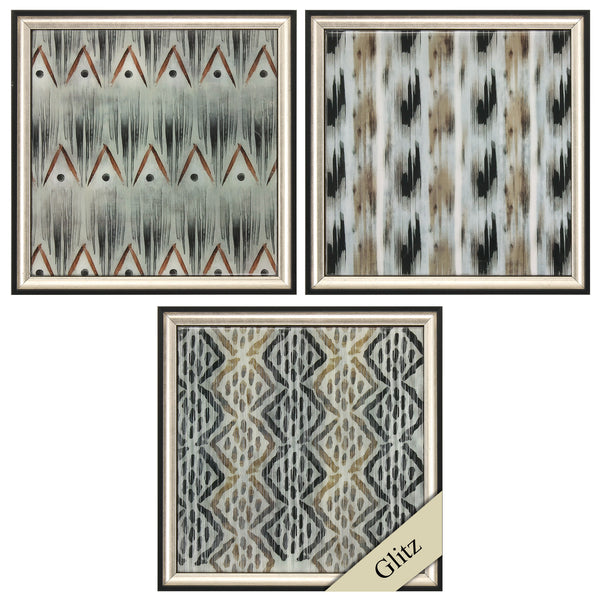 13' X 13' Silver Frame Grey Tribal (Set of 3)