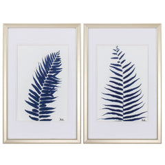 18' X 28' Champagne Gold Color Frame  Indigo Ferns (Set of 2)