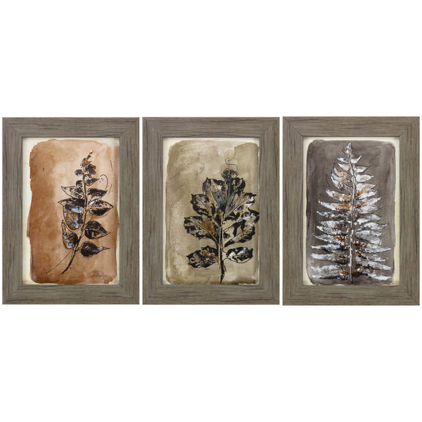 11' X 15' Woodtoned Frame Sepia Leaves II (Set of 3)