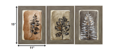 11' X 15' Woodtoned Frame Sepia Leaves II (Set of 3)