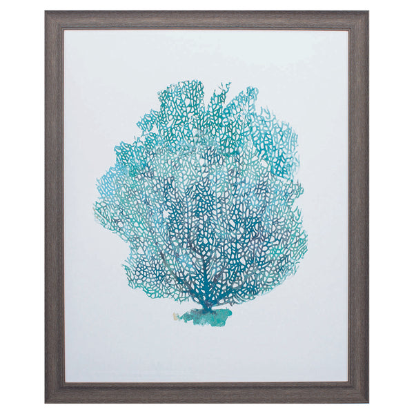 27' X 33' Distressed Wood Toned Frame Aqua Coral On White I