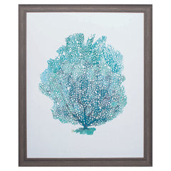 27' X 33' Distressed Wood Toned Frame Aqua Coral On White I