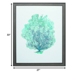 27' X 33' Distressed Wood Toned Frame Aqua Coral On White I