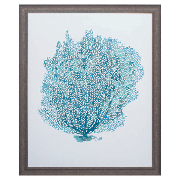 27' X 33' Distressed Wood Toned Frame Aqua Coral On White II